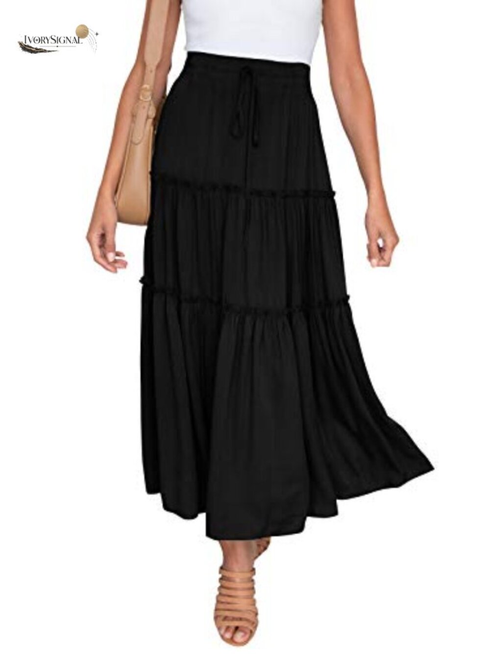 Womens Boho Maxi Skirt Elastic High Waist A Line Tiered Flowy Beach Long Skirt